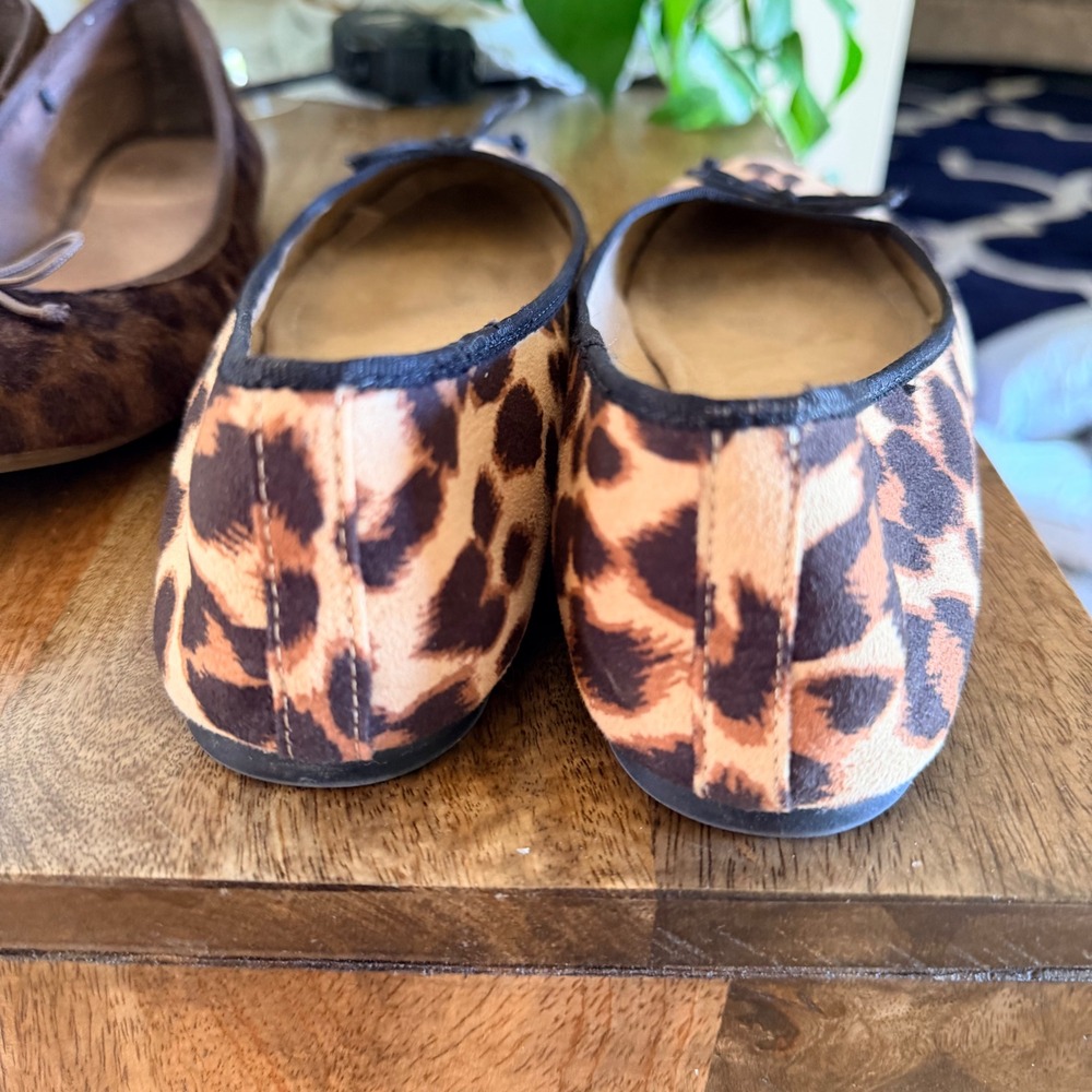 Old Navy Ballet Flats Womens 8 Brown Leopard Print Bundle 2 Pairs Bow Accents - Picture 13 of 15